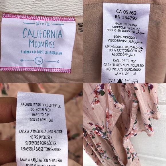 California Moon Rise Women’s Dress Pale Pink Floral Boho Romantic Large - Picture 7 of 7